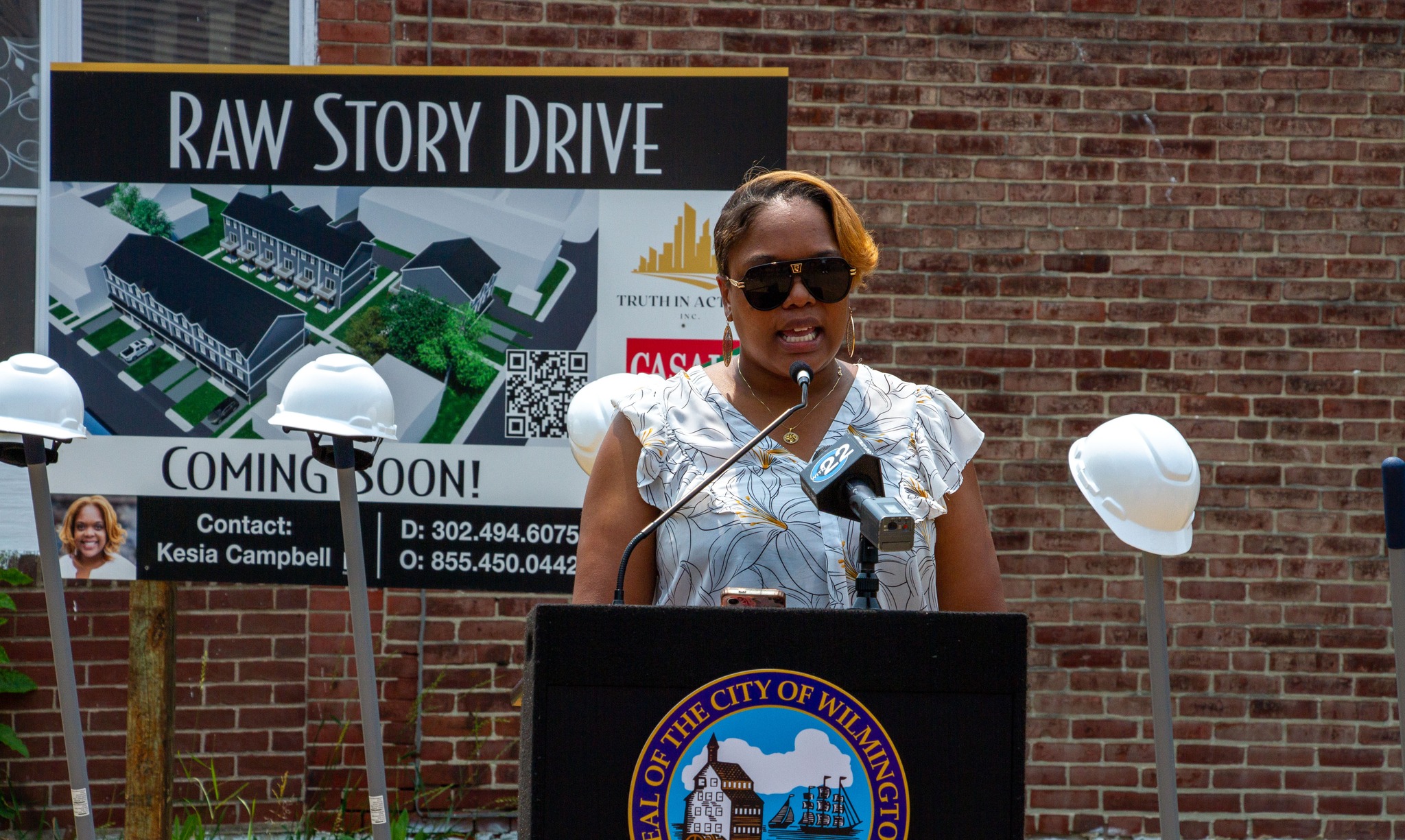 Kesia Campbell speaking at the Raw Story Drive ribbon cutting event